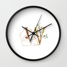 Golden ethereal floral monogram - W Wall Clock