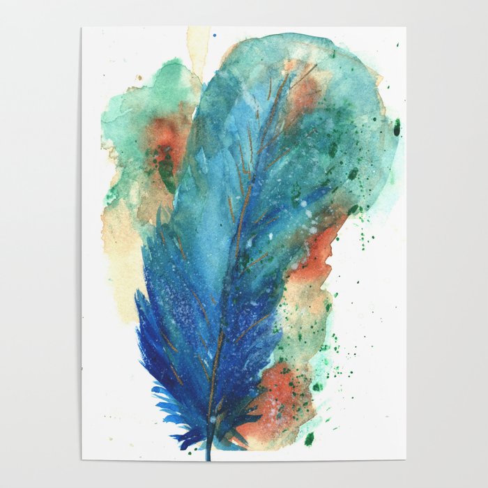 Blue Gold Feather Poster