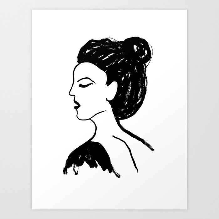 Coralin Portrait India Ink Abstract Minimal Painting People Brushstrokes Black And White Art Print By Charlottewinter Society6