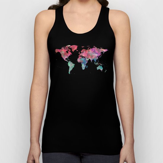 World Map Hot Pink Green Blue Unisex Tank Top
