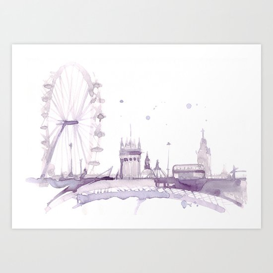 Watercolor landscape illustration_London Eye Art Print