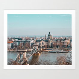 Budapest City Chain Bridge Art Print