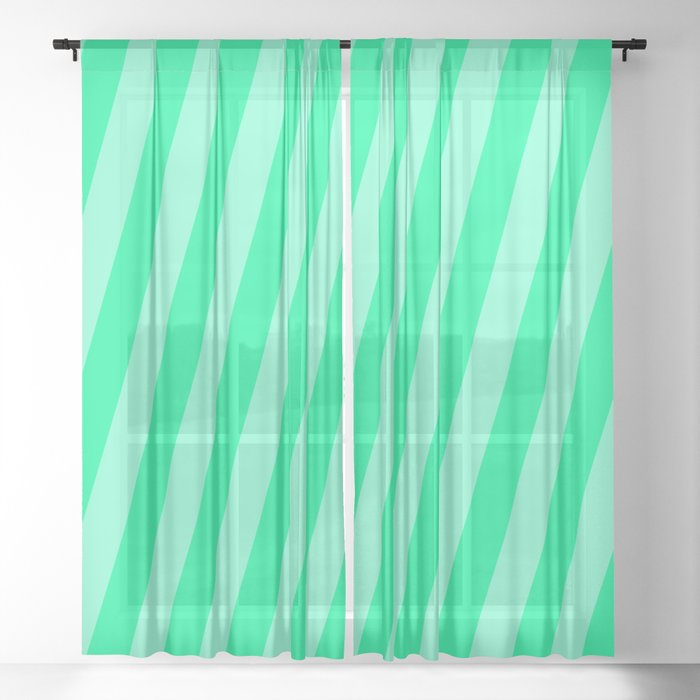 Aquamarine and Green Colored Stripes/Lines Pattern Sheer Curtain