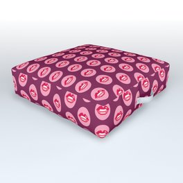 Valentine's retro pixel lips circles burgundy Outdoor Floor Cushion
