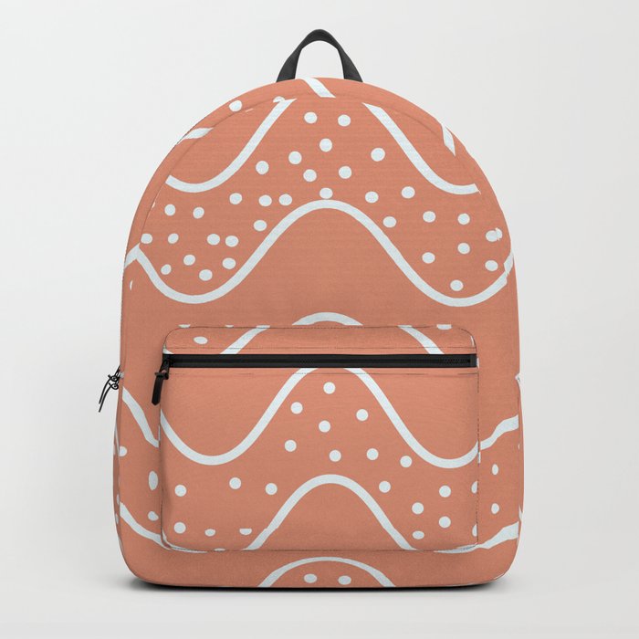 Abstract Dotted And Plain Wavy Lines Pattern - Dark Salmon and White Backpack