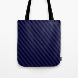 [ Thumbnail: Midnight Blue and Black Colored Pattern of Stripes Tote Bag ]