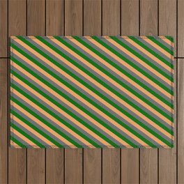 [ Thumbnail: Dark Green, Brown, and Dim Grey Colored Lined Pattern Outdoor Rug ]