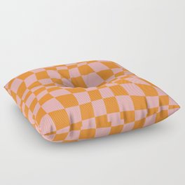 Warped Checkered Pattern (orange/pink) Floor Pillow