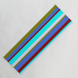 [ Thumbnail: Colorful Green, Royal Blue, Dark Red, Cyan & Lavender Colored Lined Pattern Yoga Mat ]