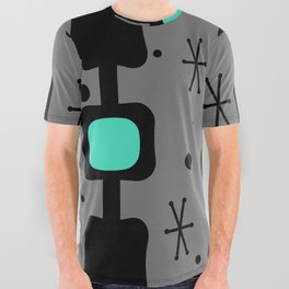 Retro Mid Mod Columns Boxes Turquoise All Over Graphic Tee