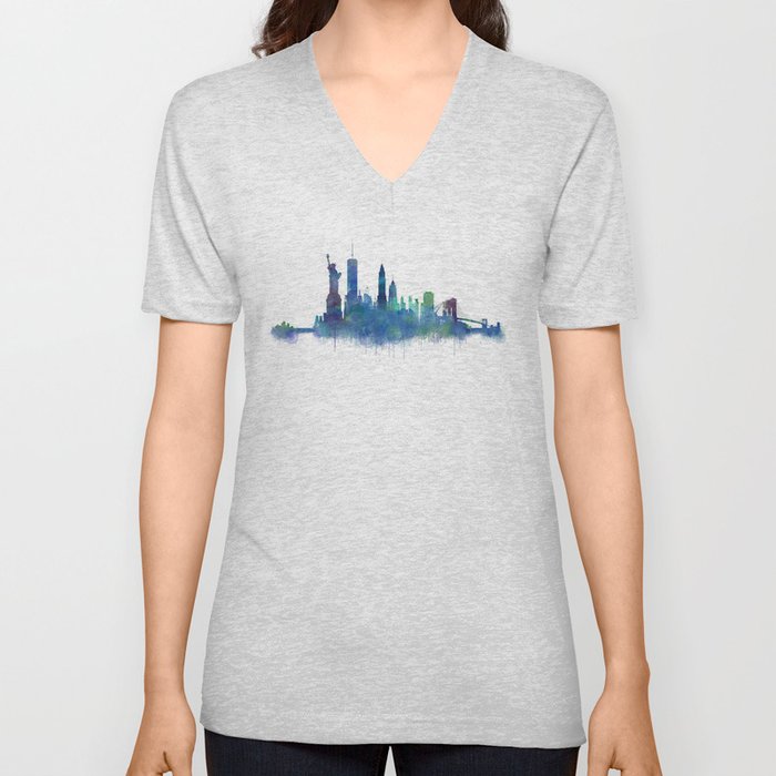 NY New York City Skyline NYC Watercolor art V Neck T Shirt