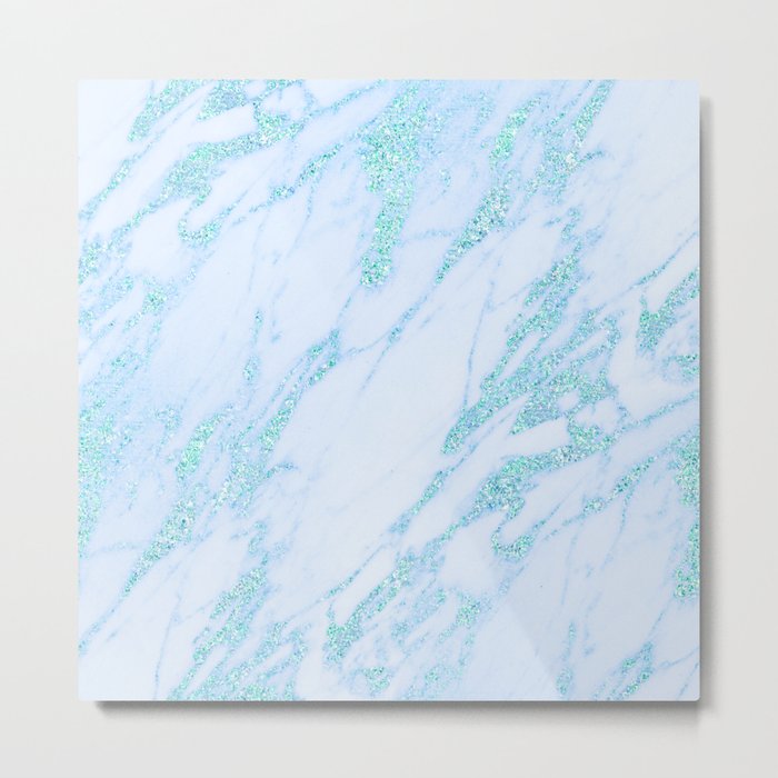 Turquoise Marble - Shimmery Glittery Turquoise Blue Teal Green Marble Metallic Metal Print