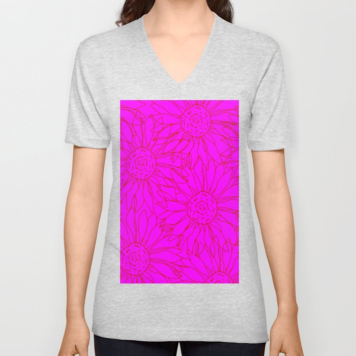 Pink Sunflowers V Neck T Shirt
