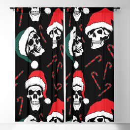 Skulls and Candy Canes Christmas Skulls with Santa Claus Hats Red Green Colorful Black White Blackout Curtain