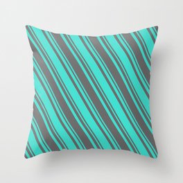 [ Thumbnail: Dim Gray and Turquoise Colored Stripes Pattern Throw Pillow ]
