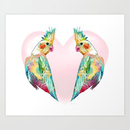 Cockatiel Love - Colorful Tropical Bird Art Art Print