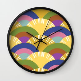 Rainbow and sun wave pattern. Colorful illustration. Colored paper Wall Clock | Rainbow, Digital, Fashion, Colorful, Japanese, Coloredpaper, Painting, Design, Print, Sun 