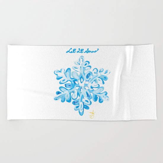 Let It Snow Snowflake Painting Beach Towel