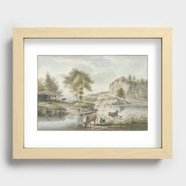 River face with cattle (1821) by Cornelis Ploos van Amstel . Recessed Framed Print