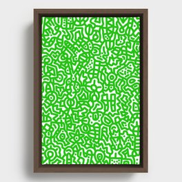 Lime Green on White Doodles Framed Canvas