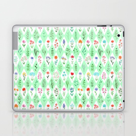Watercolor Wildflowers on Magic Mint background Laptop & iPad Skin