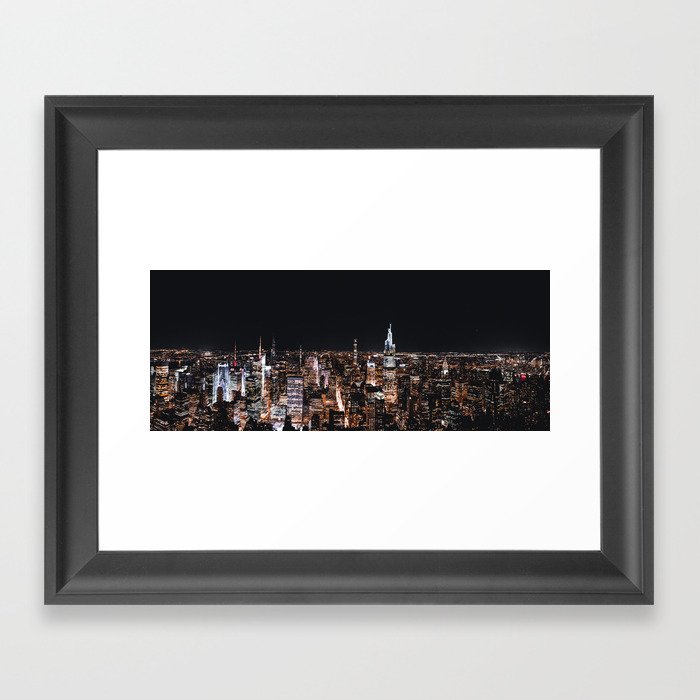 New York City Skyline at Night | Panoramic Photography Framed Art Print