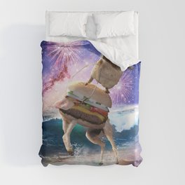 Cowboy Hamster Riding Burger In Beach Space Duvet Cover