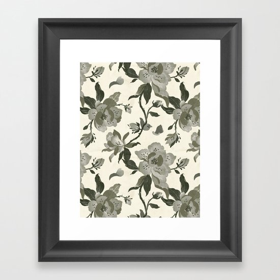 Black Magnolia Pattern Framed Art Print