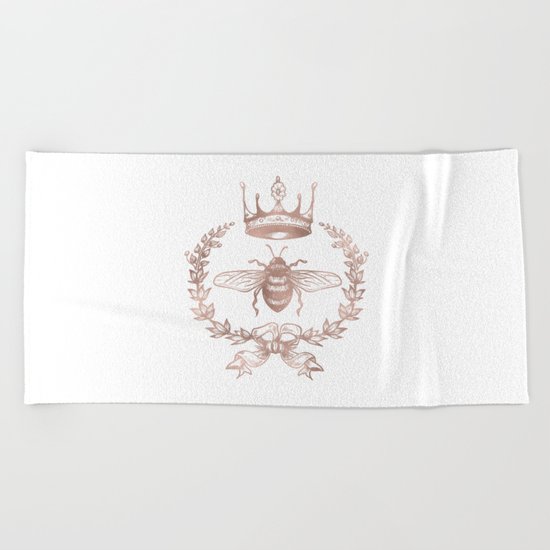Queen Bee in Rose Gold Pink Beach Towel