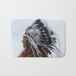 Lazy Boy - Blackfoot Indian Chief Bath Mat | Digital, Nativeamerican, Robe, Blackfoot, Headdress, Portrait, Colorized, Harris Ewing, Red, Eaglefeathers 