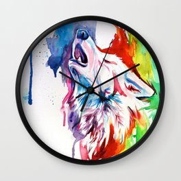 Rainbow Wolf Wall Clock