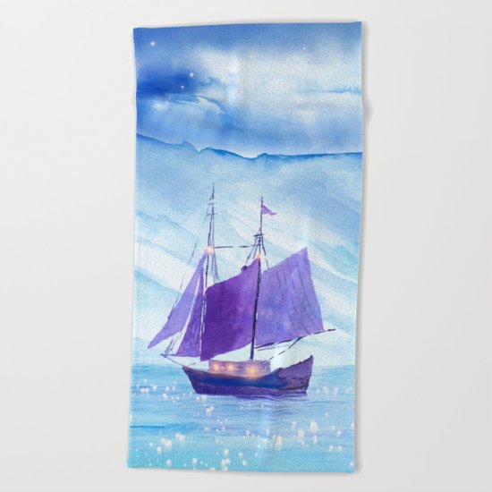 Sailing in Winter Beach Towel