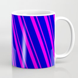 [ Thumbnail: Blue and Fuchsia Colored Striped Pattern Coffee Mug ]