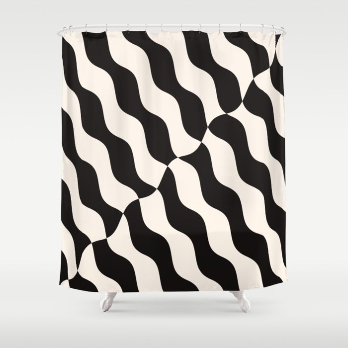 Retro Abstract Liquid Swirl Pattern in Black & White Shower Curtain