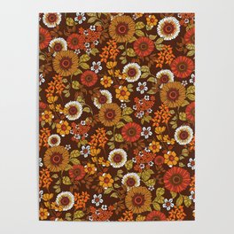 70s retro ditzy flowers, boho, browns, orange, hippie Poster