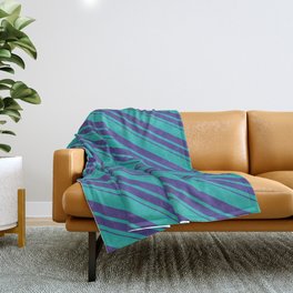 [ Thumbnail: Light Sea Green and Dark Slate Blue Colored Stripes/Lines Pattern Throw Blanket ]