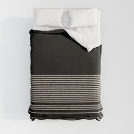 Organic Stripes - Minimalist Textured Line Pattern in Almond Cream and Black Duvet Cover