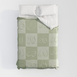 Sage Green Checker Boobs Duvet Cover