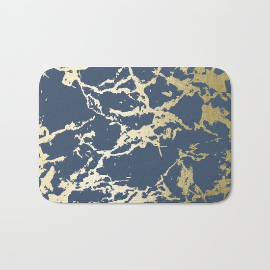Simply Kintsugi Ceramic Gold on Indigo Blue Bath Mat