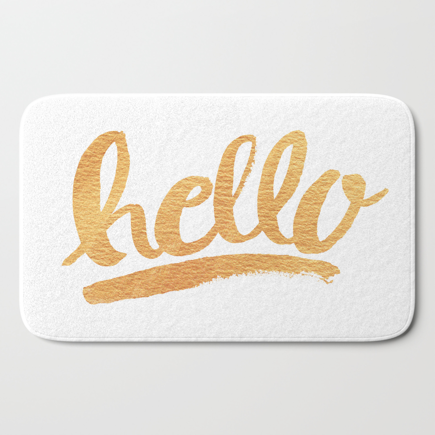 Hello Hand Lettering White And Gold Bath Mat By Allyjcat Society6