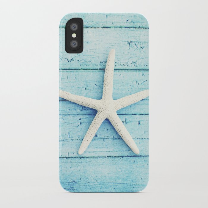 Starfish Beach Photography, Aqua Blue Coastal Photograph, Turquoise Seaside Photo Print iPhone Case