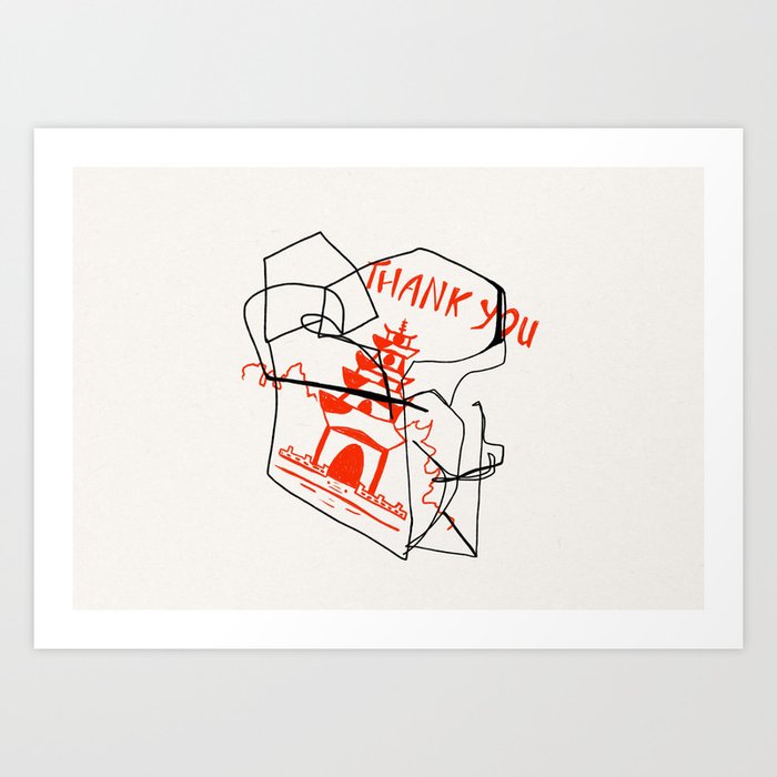 Chinese Food Takeout - Contour Line Drawing Art Print