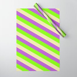 [ Thumbnail: Orchid, Chartreuse, and Pale Goldenrod Colored Lines/Stripes Pattern Wrapping Paper ]
