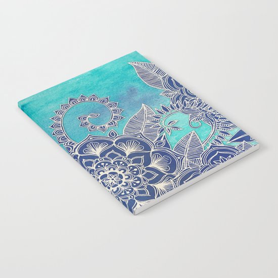 Mermaid's Garden - Navy & Teal Floral on Watercolor Notebook