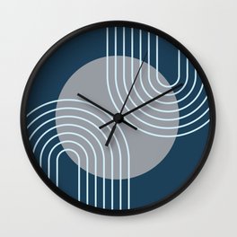Mid Century Modern Geometric 178 in Midnight Navy Blue Grey Wall Clock
