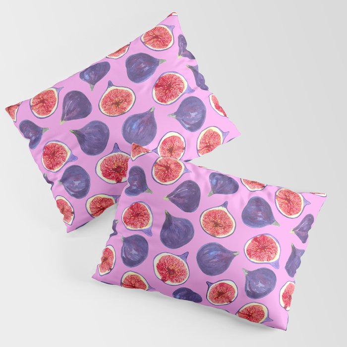 Watercolor figs and fig slices on pink Pillow Sham