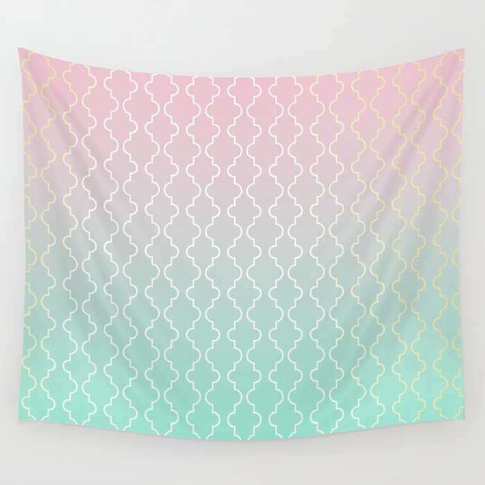 Moroccan pattern with mint, pink and gold Wall Tapestry