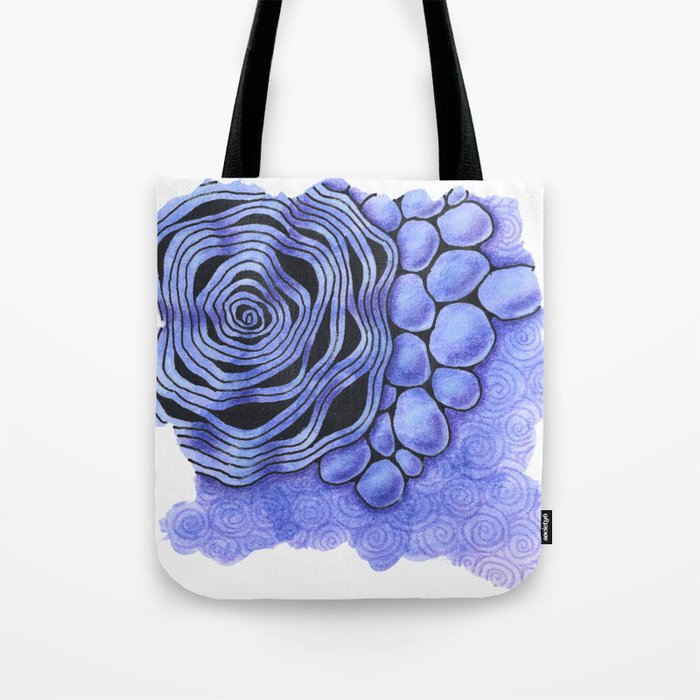 Abstract blue spiral flower and pebbles Tote Bag