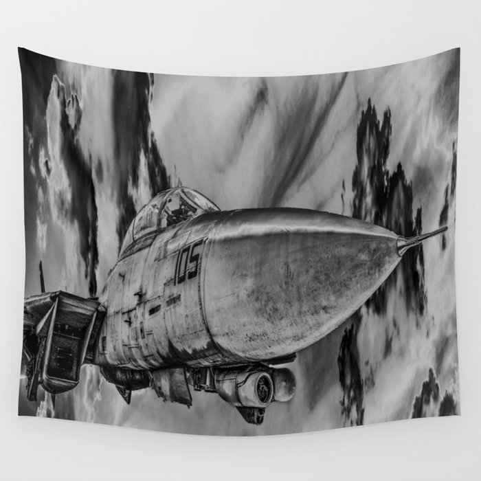 Military Fighter Jet Aircraft Black And White Print Wall Tapestry