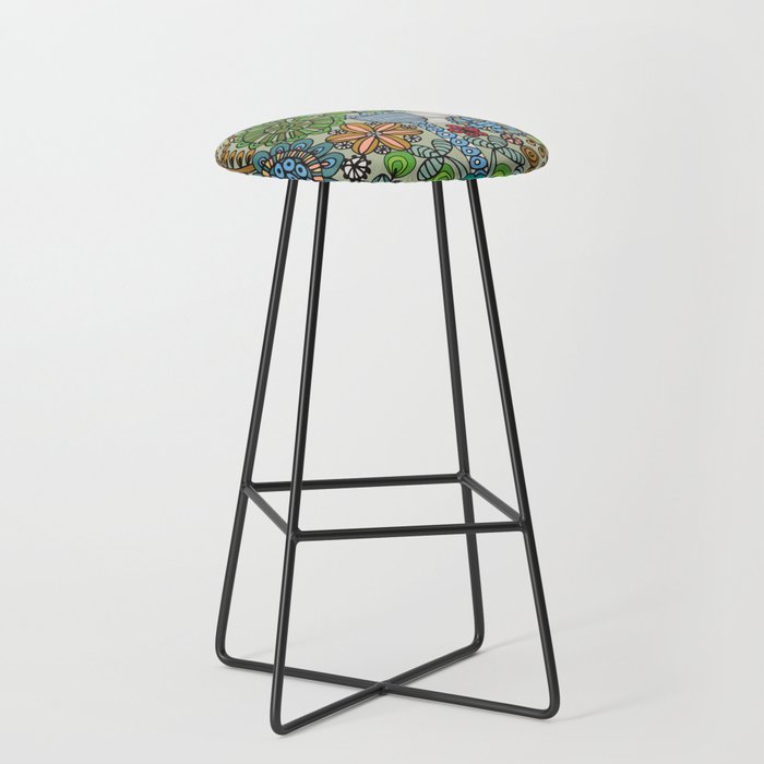 COLORING BOOK EXOTIC DOODLE FLOWERS LINE DRAWING in RETRO 70s COLORS Bar Stool